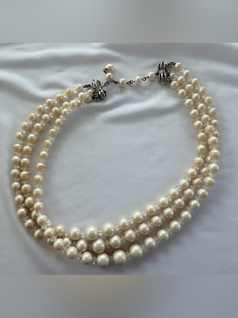 Triple Strand Ivory Faux Pearl Necklace